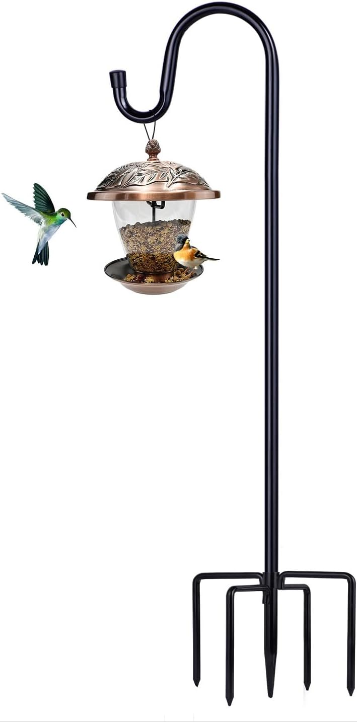 Shepherd Hooks for Outdoor, 1 Pack 62 Inch Bird Feeder Pole with 5 Prongs Base for Hanging Lantern, Hummingbird