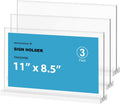 Acrylic Sign Holder 11x8.5 Inch 3 Pack Horizontal T Shape Double-Sided Desktop Display Holder. (Optional 8.5x11