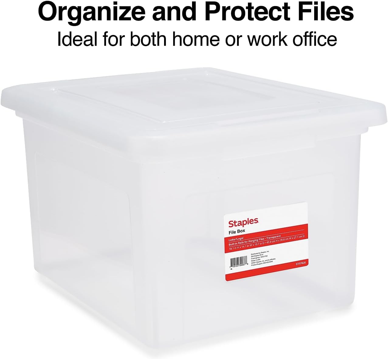 Hanging File Folder Box, Storage Bin Organizer, Snap Lid, Letter & Legal Size Documents, Clear