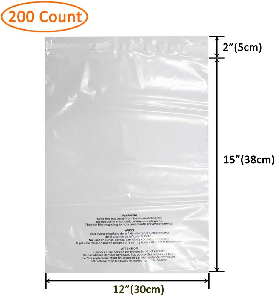200 Count 12x15 Inch Self Seal Clear Poly Bags