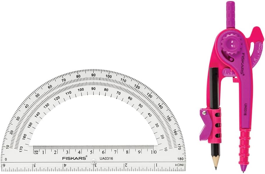 Fiskars Geometry Set, Compass and Protractor Set, Color Received May Vary