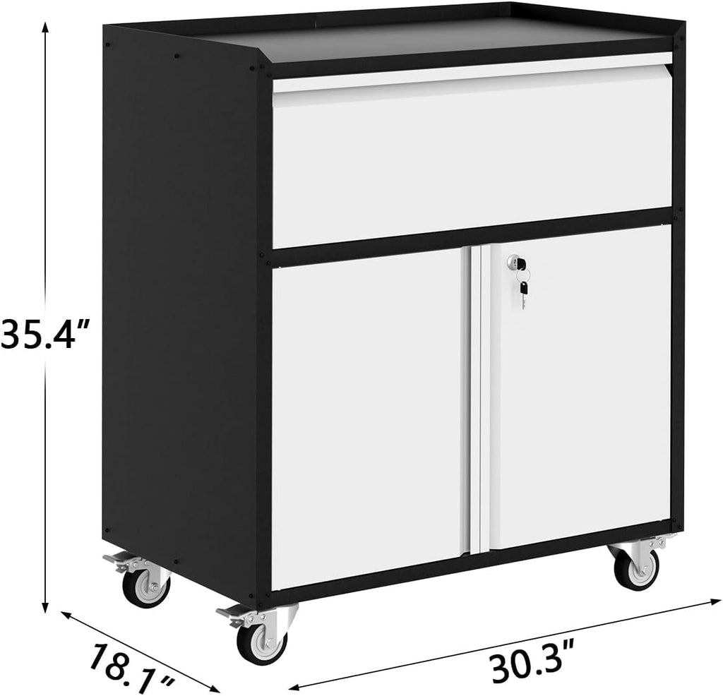 Rolling Tool Cabinet with Drawer, Heavy Duty Metal Storage Cabinet with Adjustable Shelf, Mobile Utility Tool Cart