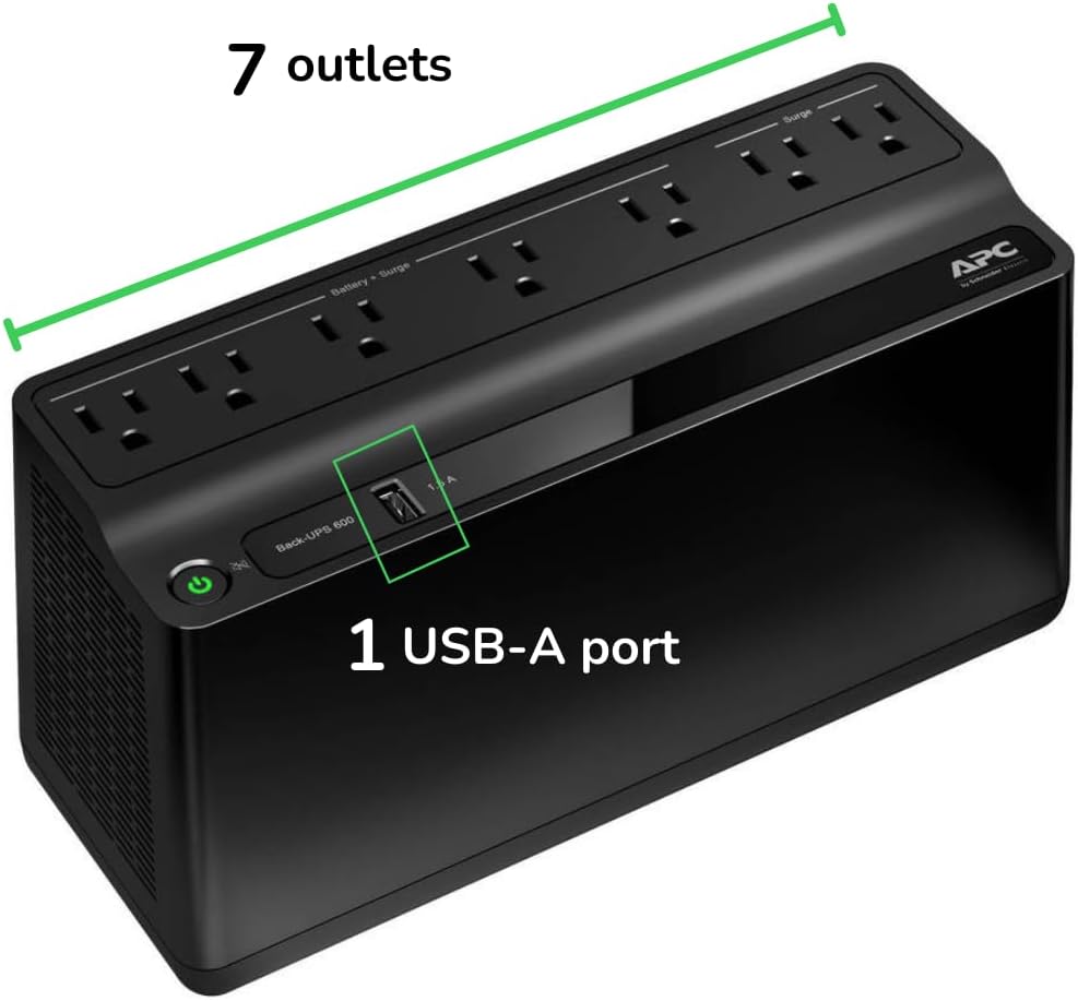 UPS 600VA/330W UPS Battery Backup for Computer, Router, NAS, BE600M1 | Power through utlity outages (23 minutes @
