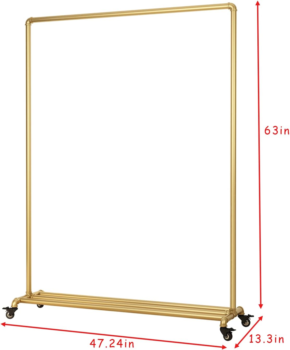 Industrial Gold Clothing Racks on Wheels, Boutique Display Gold Clothes Rack with Shelf, Rolling Garment Rack for
