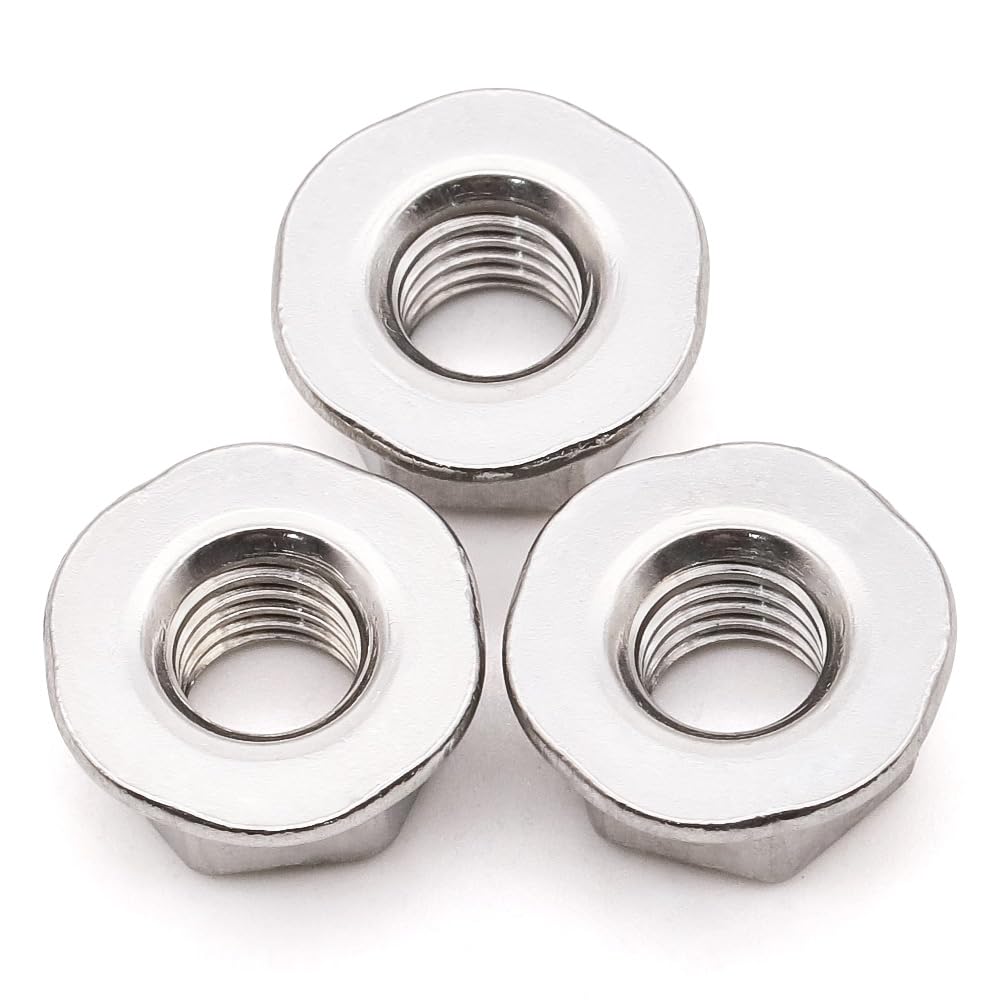 (20 PCS) M8-1.25 Hexagon Flange Nuts with Non-Serrated Flange Washer Head, 304 Stainless Steel, Hex Drive, Full Thread