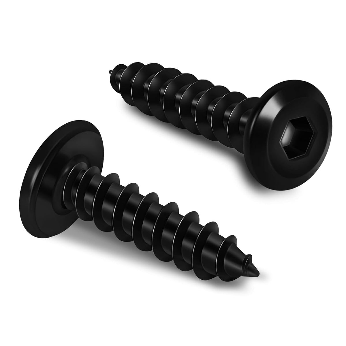 M5 x 12mm Flat Head Socket Cap Self Tapping Screws, 304 Stainless Steel, Hex Drive, Black Finish, 50 PCS