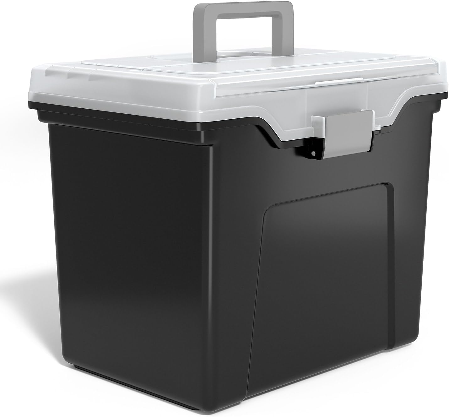 File Folder Tote, Portable Filing Box for Letter SIze Hanging Folders, Security Latch & Built-In Lid Organizer