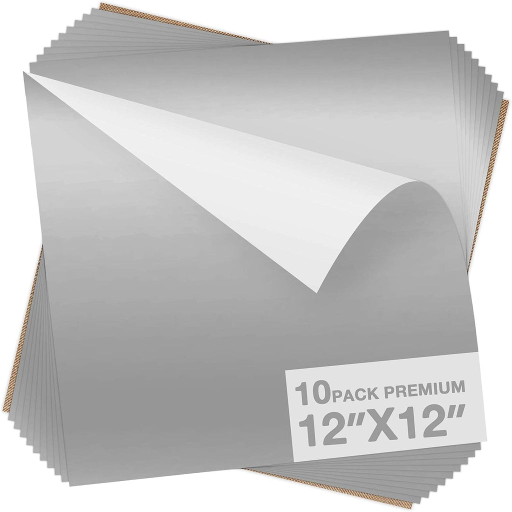 Silver Heat Transfer Vinyl, 10 Pack 12 x 12in Silver HTV Vinyl | Iron on Vinyl for T-Shirt, Easy to Cut & Weed &