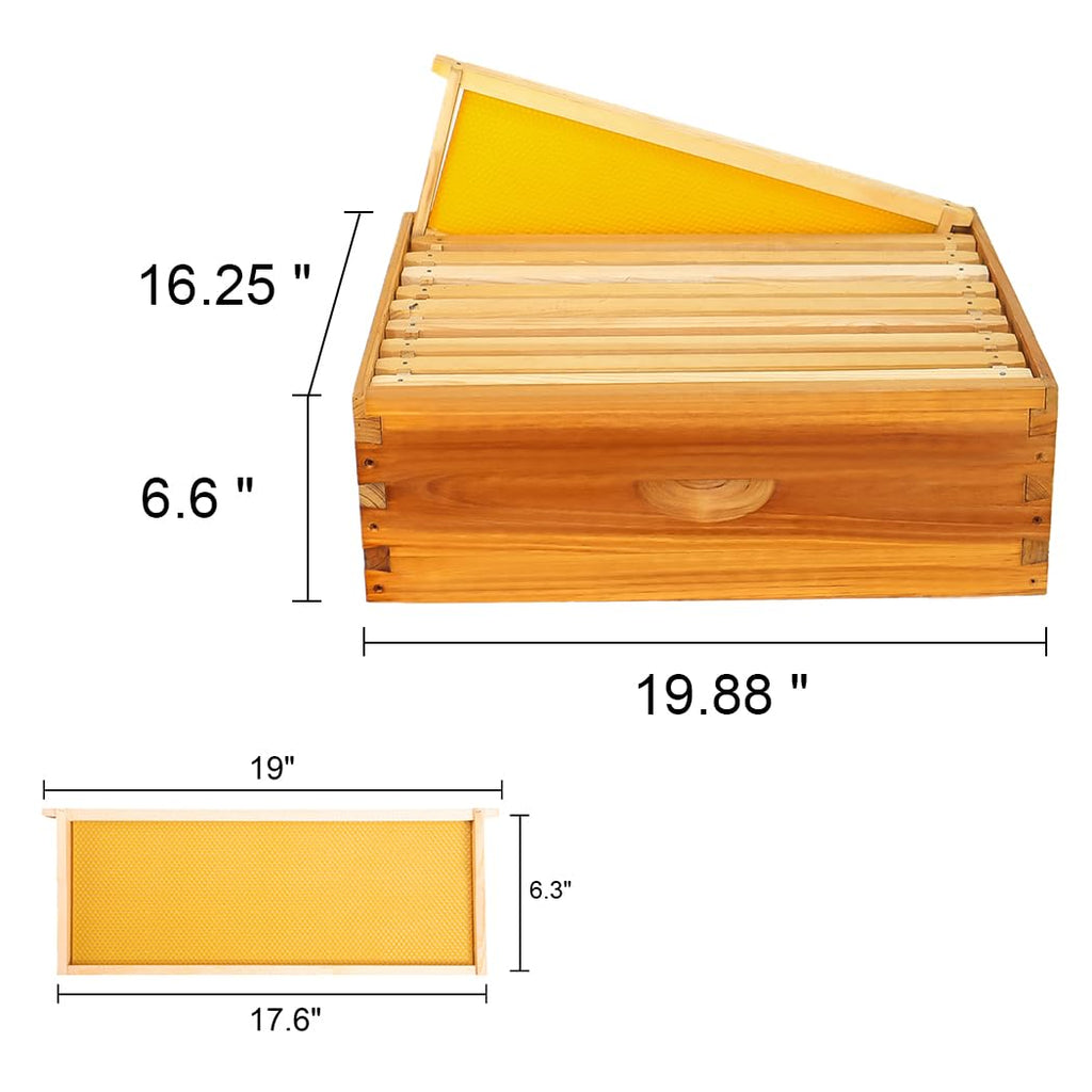 10-Frame Langstroth Beehive Starter Kit, Beeswax Coated Complete Bee Hive Includes 2 Deep Brood Boxes & 2 Medium