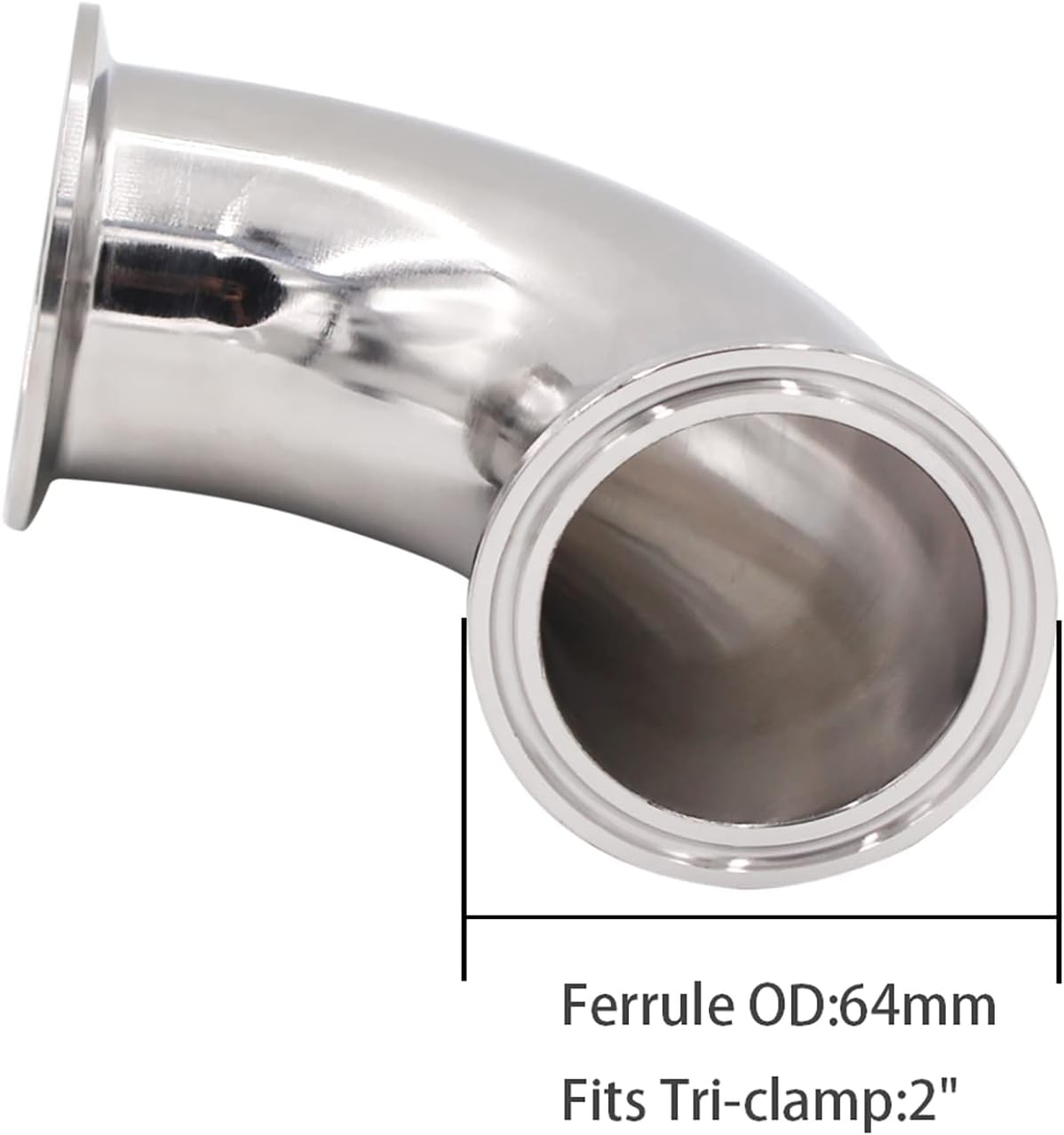DERNORD Elbow 90 Degree Sanitary Pipe Fitting SS304 Tri Clamp (2" Tube OD)