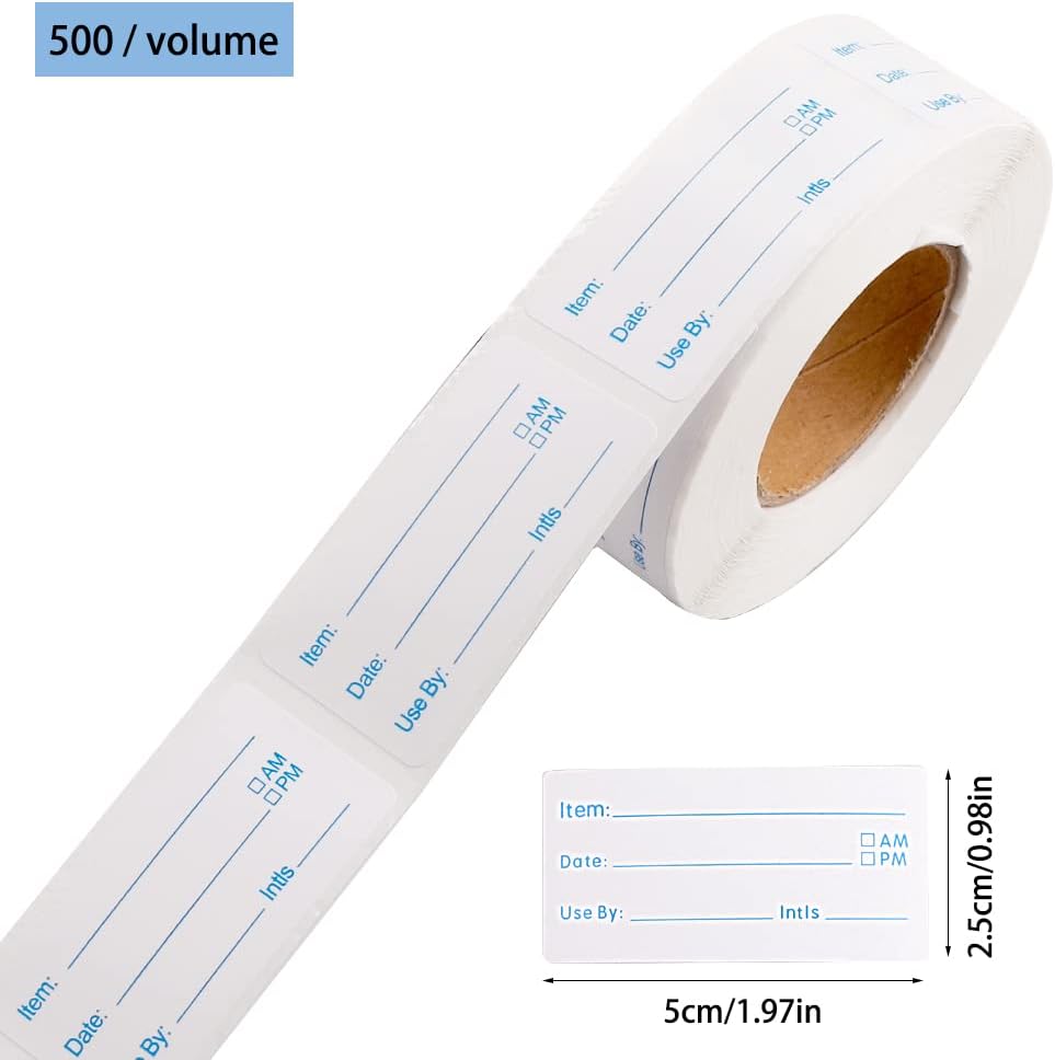 2 Rolls 1000 Pieces Removable Food Labels, 1 x 2 Inch