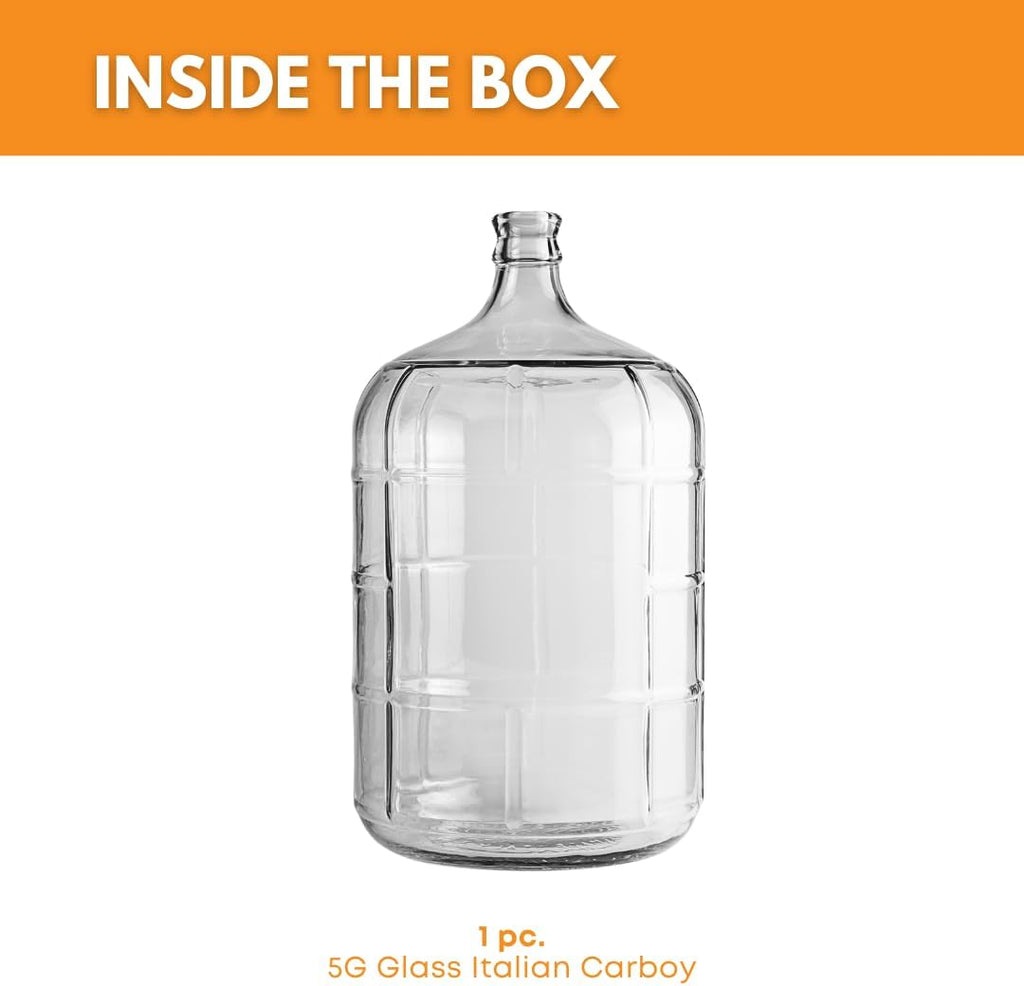 Clear Italian Carboy 5 Gallon for Wine, Beer and Kombucha Fermentation | Reusable 5 Gallon Glass Carboy for home