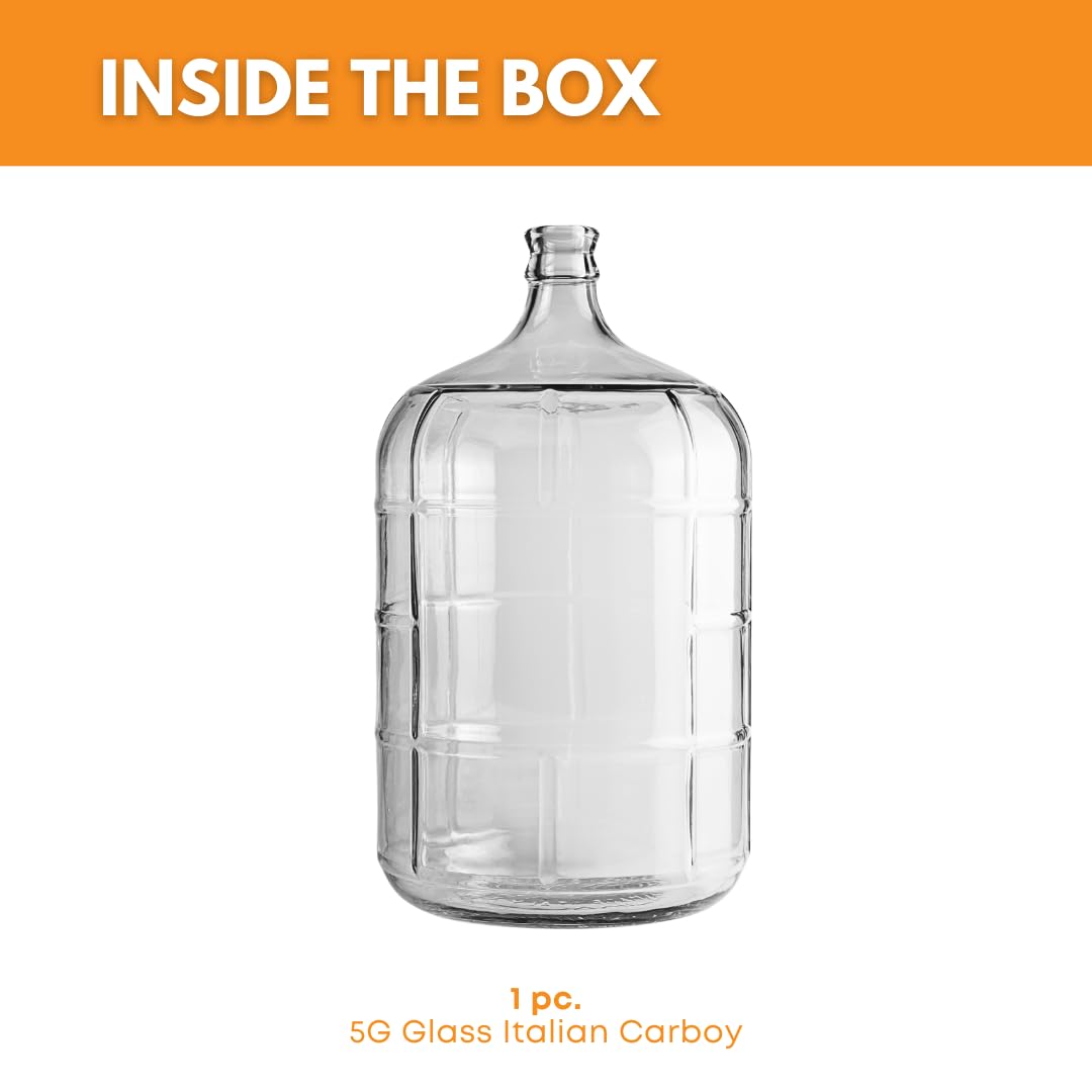 Italian Carboy 5 Gallon | Clear Fermenter for Wine, Beer and Kombucha | Reusable 5 Gallon Glass Carboy for brewing