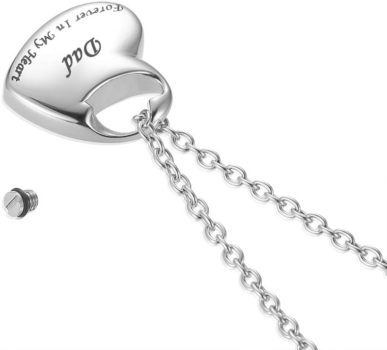 Cremation Urn Necklace for Ashes Urn Jewelry,Forever in My Heart Carved Stainless Steel Keepsake Waterproof Memorial