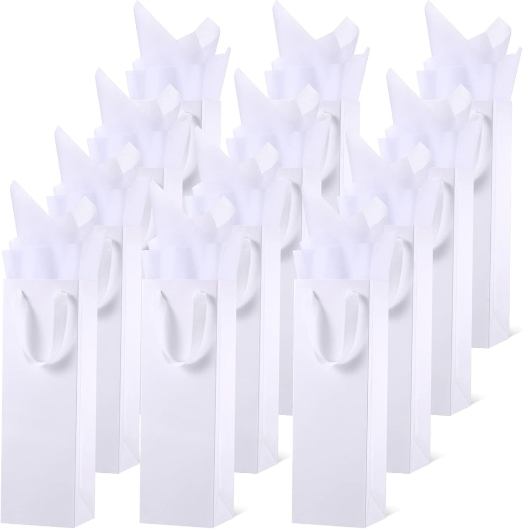 12 Pcs Wine Bottle Gift Bag with Handles Tissue Paper, White