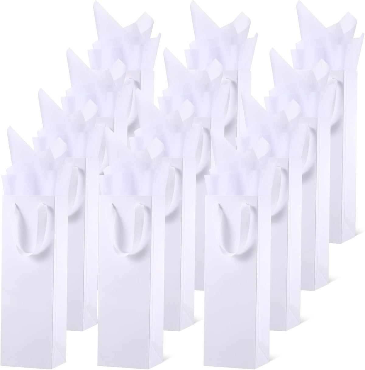 12 Pcs Wine Bottle Gift Bag with Handles Tissue Paper, White