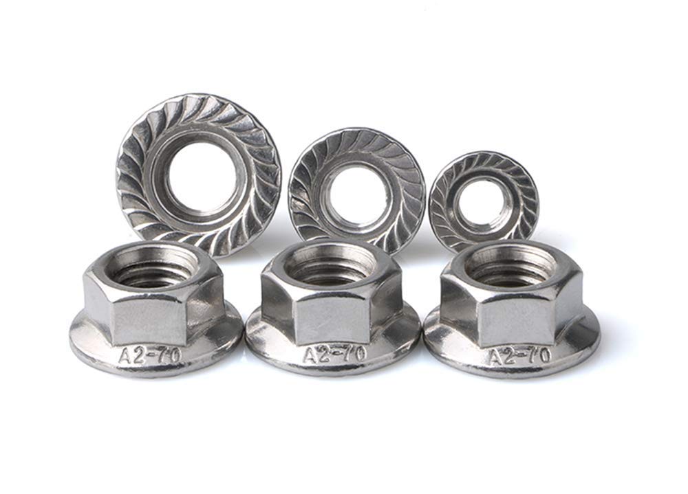 Stainless Steel Serrated Hex Flange Nuts Locknuts 50 Pcs (M5)