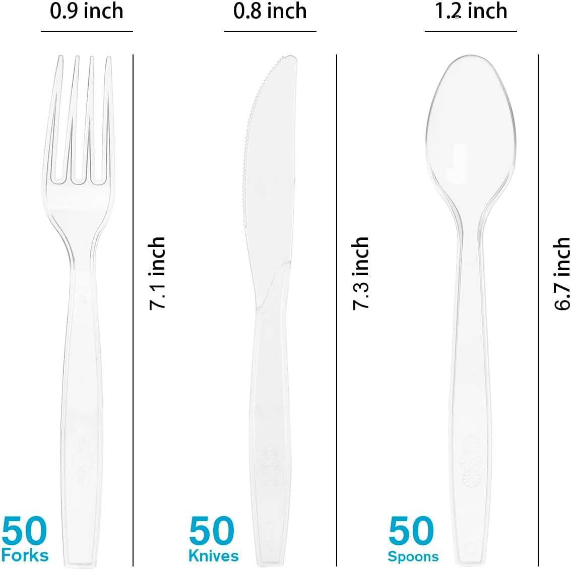 150 Pcs Clear Plastic Silverware - 50 Forks, 50 Spoons, 50 Knives
