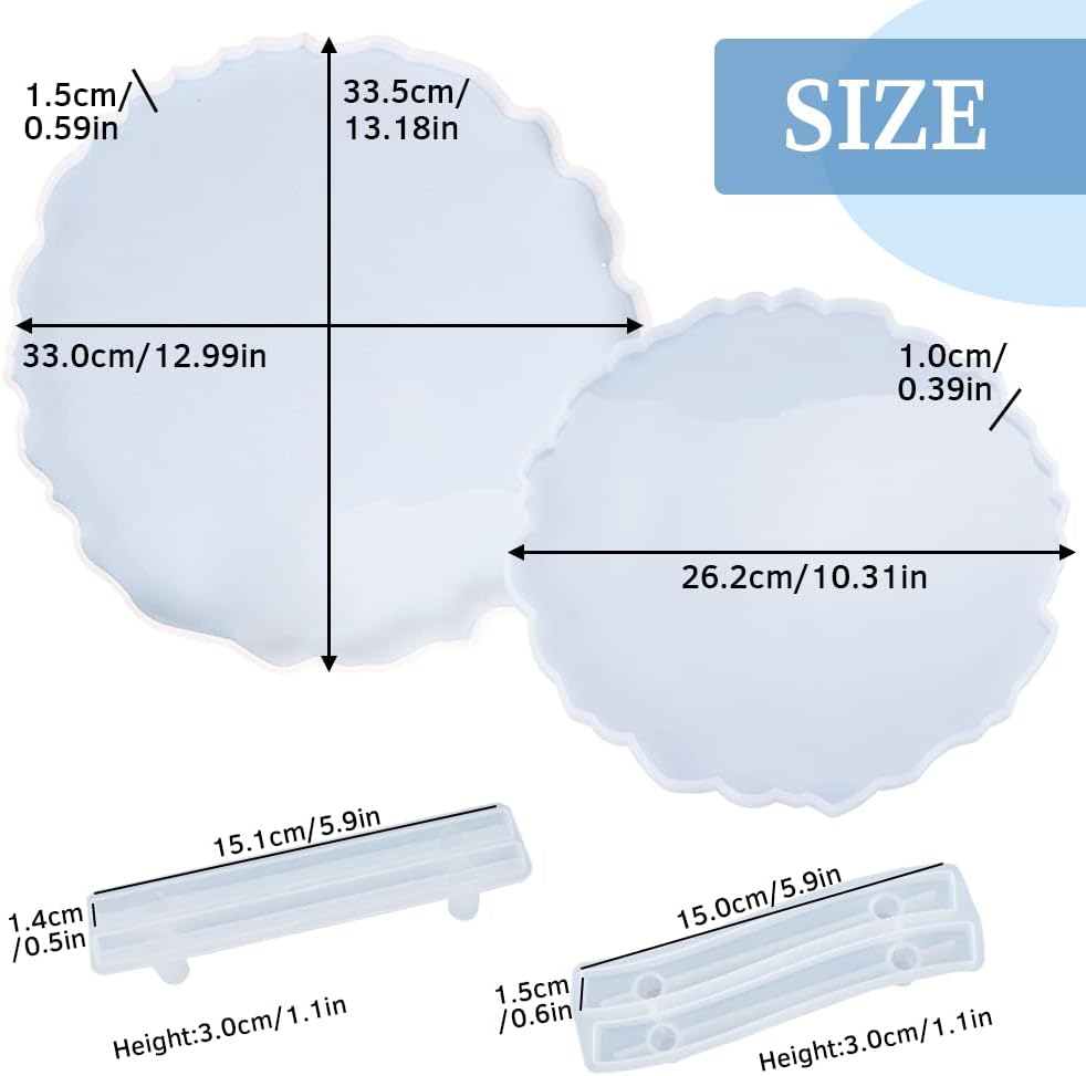 2 Size Large Silicone Tray Molds with Handles Molds 13 Inches Round Big Tray Resin Mold Irregular Geode Coasters
