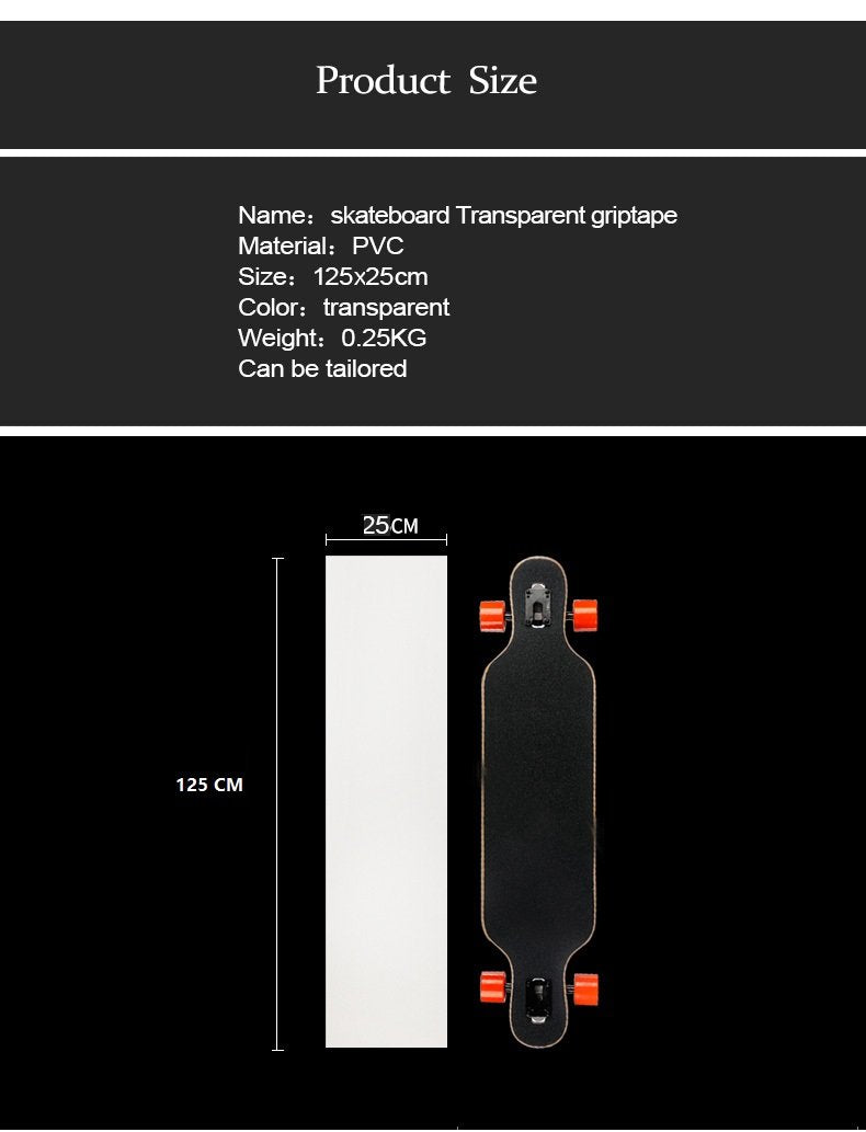 11" x 50" Clear Skateboard Grip Tape (125x27cm) | Waterproof, Anti Slip Bubble Free, Transparent