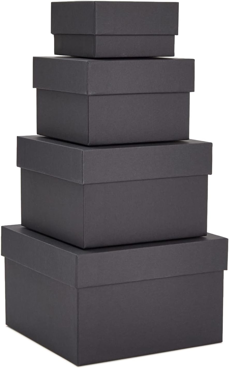 4-Pack Square Nesting Boxes with Lids - Assorted Sizes, 6.5 to 3.5 in - Black - Space-Saving Stacking & Nesting Gift