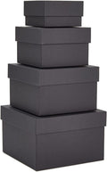 4-Pack Square Nesting Boxes with Lids - Assorted Sizes, 6.5 to 3.5 in - Black - Space-Saving Stacking & Nesting Gift