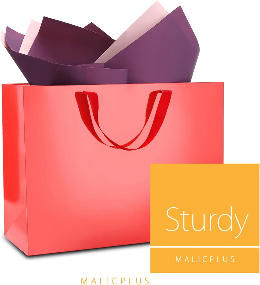 Large Gift Bags with Handles,13x5x10 Inch,Red,12 Pack