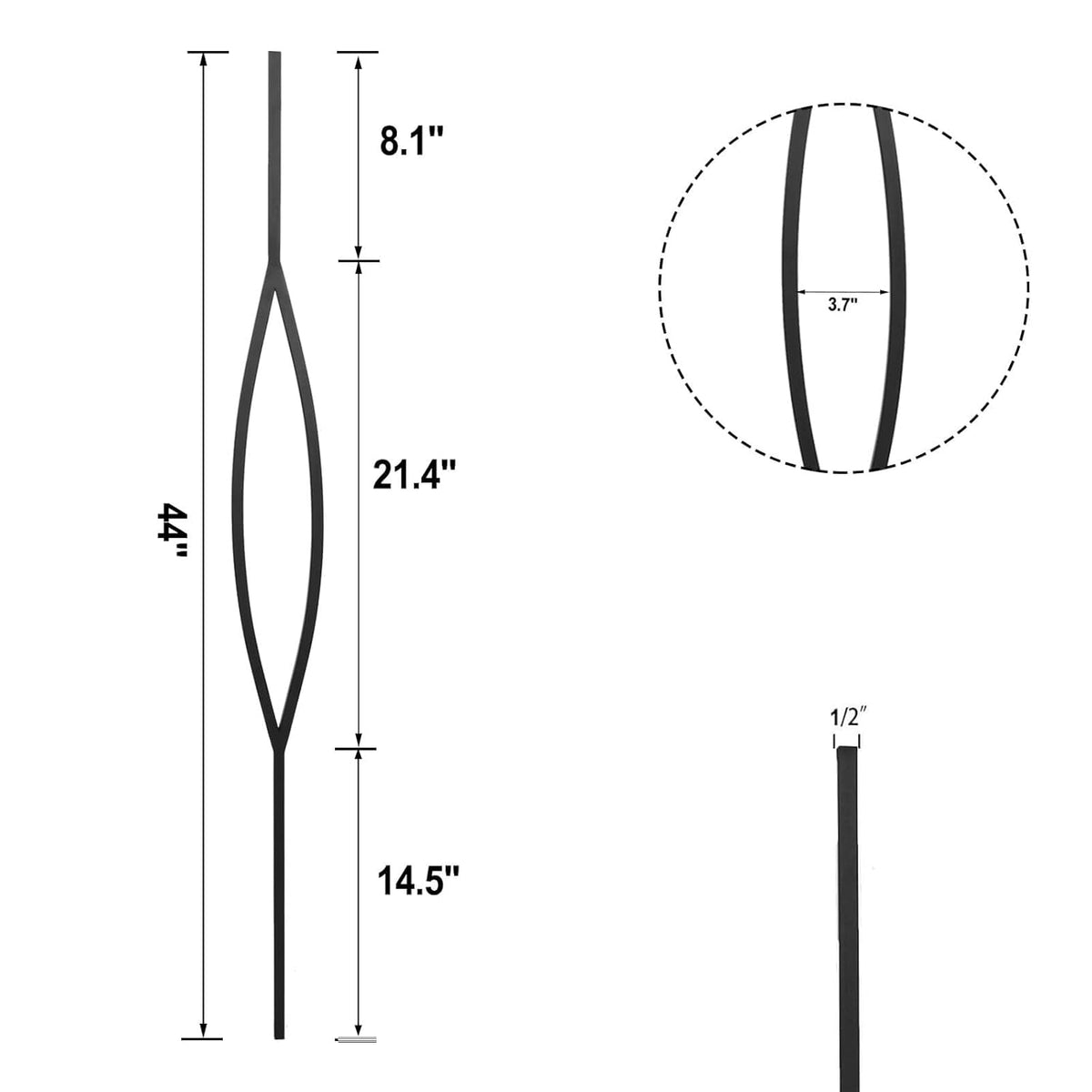 8-Pack 44" Iron Balusters for Staircase Interior