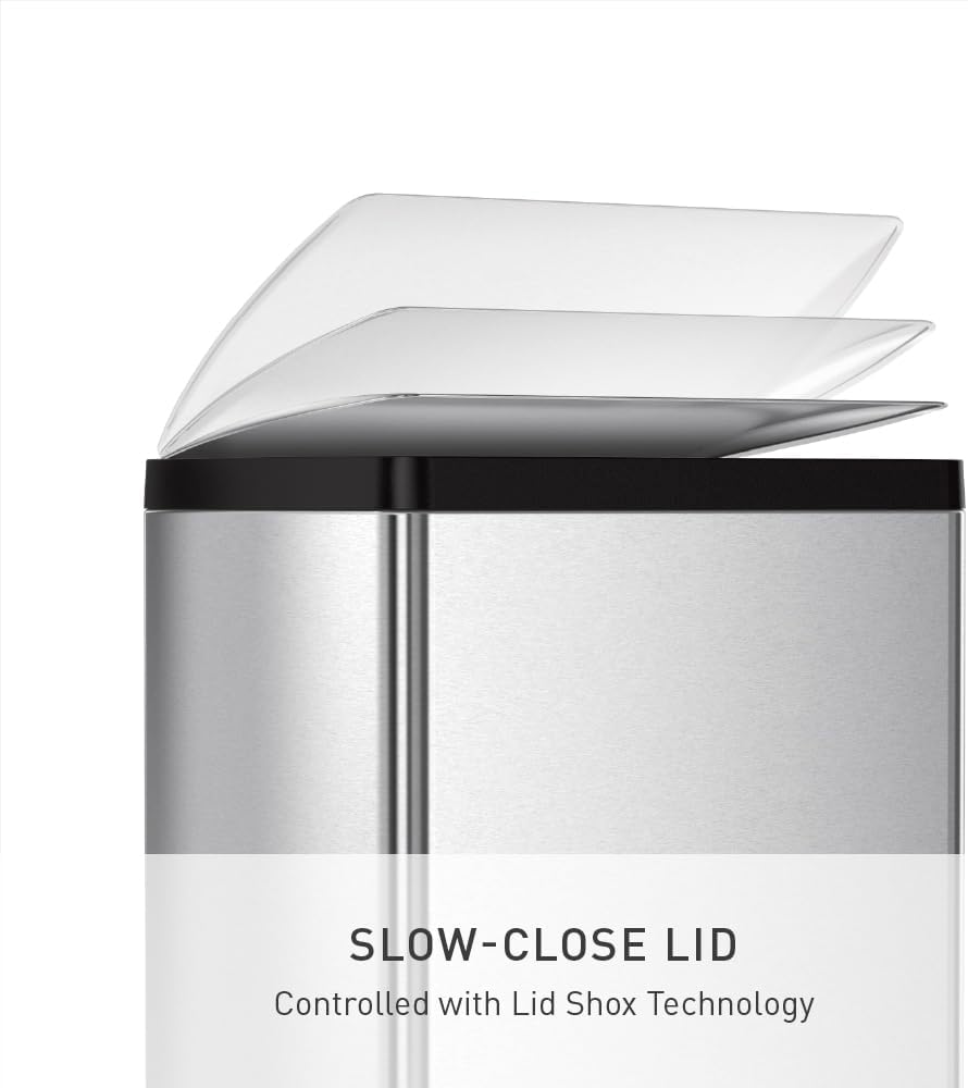 38 Liter / 10 Gallon Rectangular Kitchen Step Trash Can, Brushed Stainless Steel