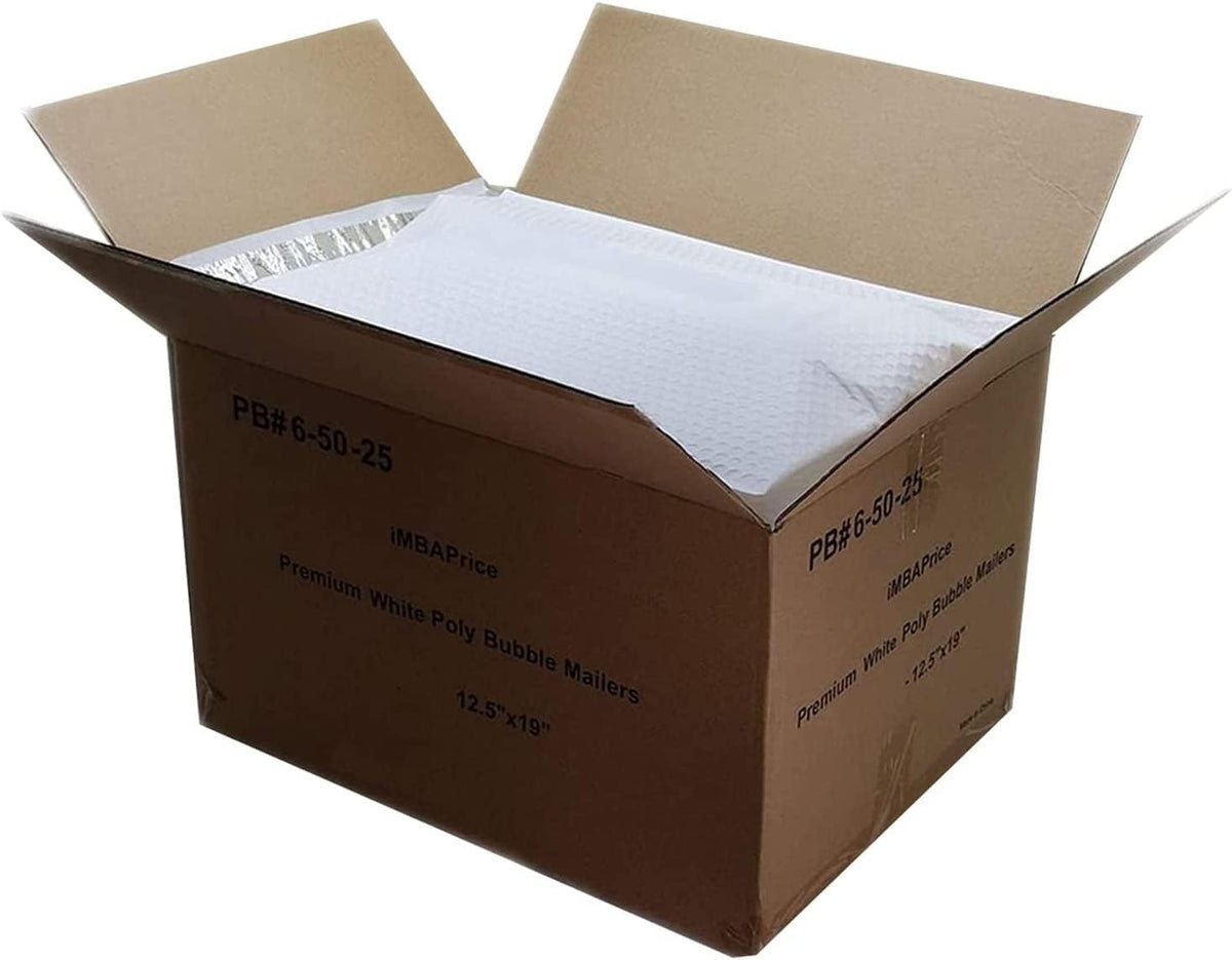 12.5x19 Inches White Poly bubble Bag, 100-Pack Large Size #6 Self Seal Poly Bubble Mailers Padded Packing Envelopes