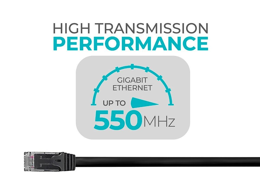Cat6 Ethernet Patch Cable - Snagless RJ45, 24AWG Stranded Pure Bare Copper Wire, 550Mhz, UTP, 10 Feet, Black
