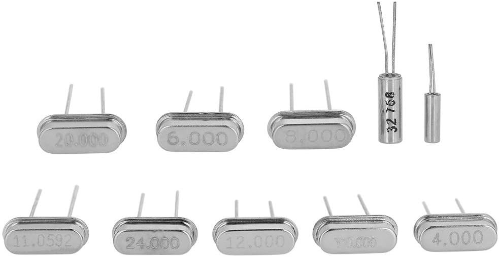 Quartz Crystal Resonators Oscillator Assorted Kit, 50pcs, 10 Value, 32.768KHz-24MHz, DIY, Silver