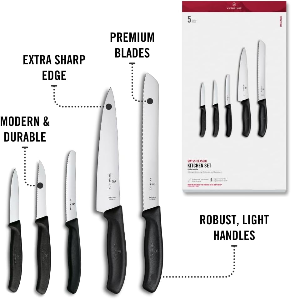 Swiss Classic Kitchen Set, 5 Pieces - Utility & Bread Knives