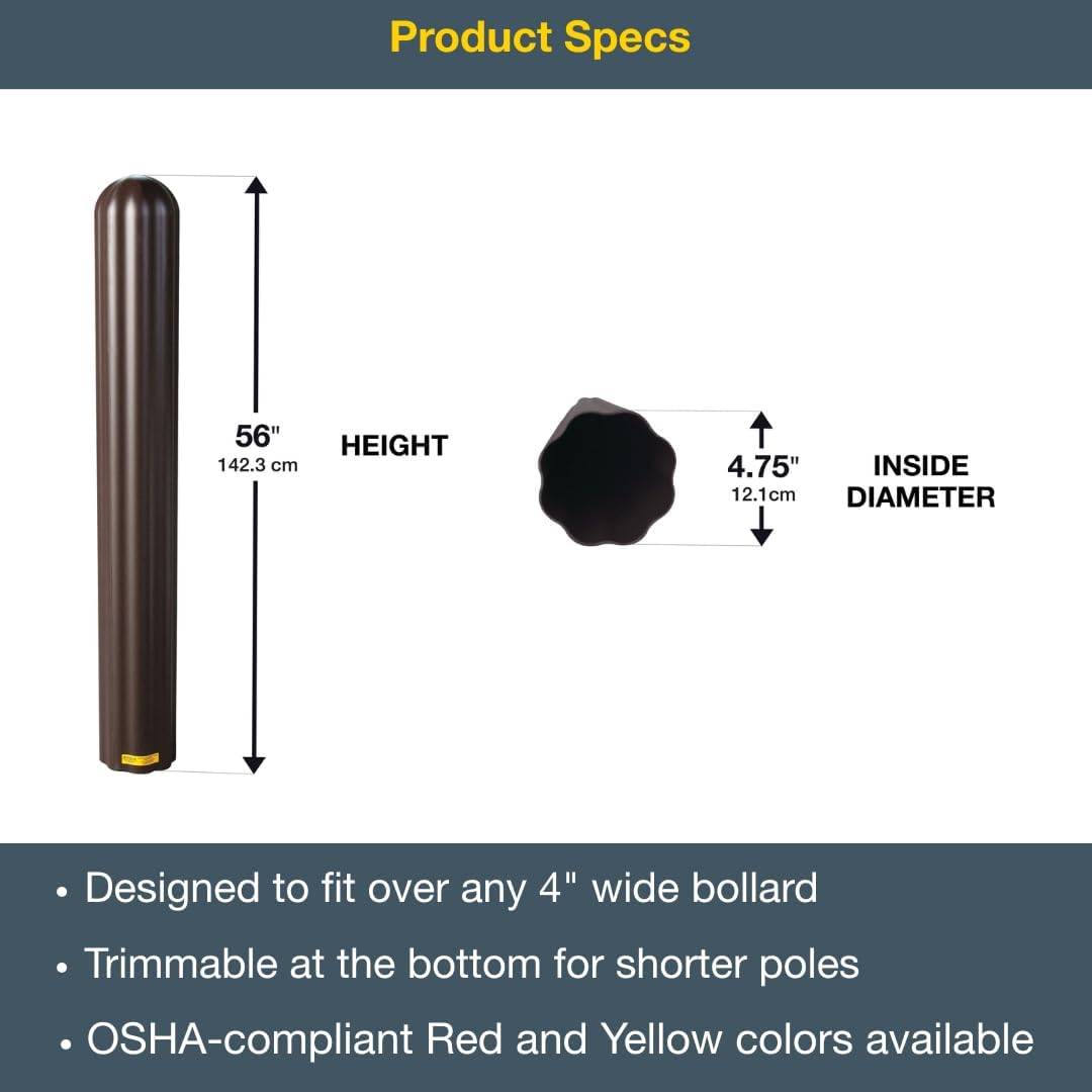 Bollard Covers for 4 Inch Poles - 56" Tall Bollard Post Sleeve | Durable Fluted HDPE Plastic - Trimmable Brown