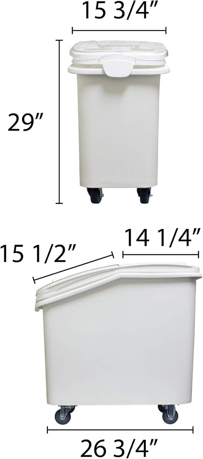 27 Gallon Shelf Ingredient Bin (430 Cups) White with Clear Sliding Lid Casters & Measuring Scoop- Plastic Kitchen