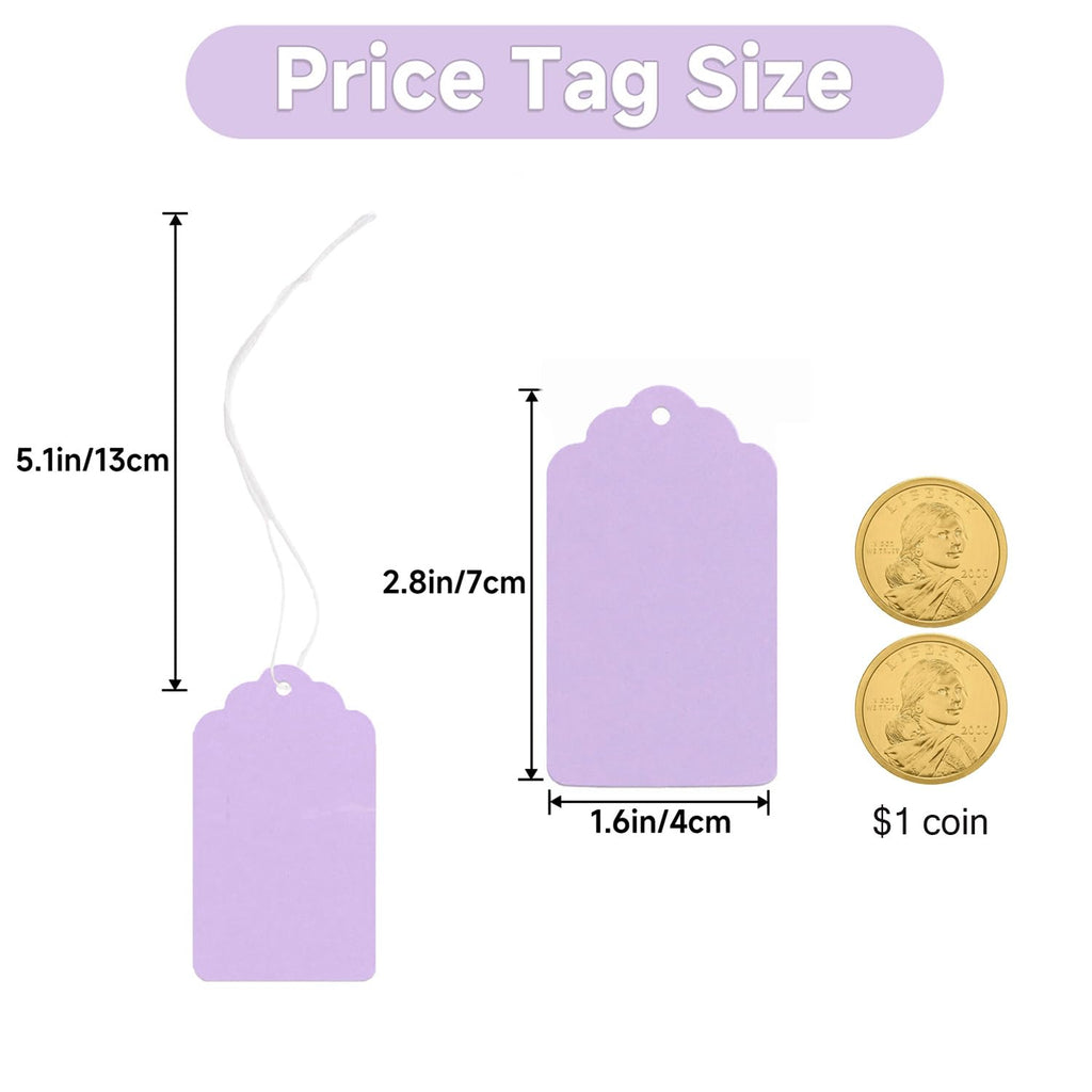 200Pcs Gift Tags with String Attached, 2.8x1.6 in Purple Price Tags