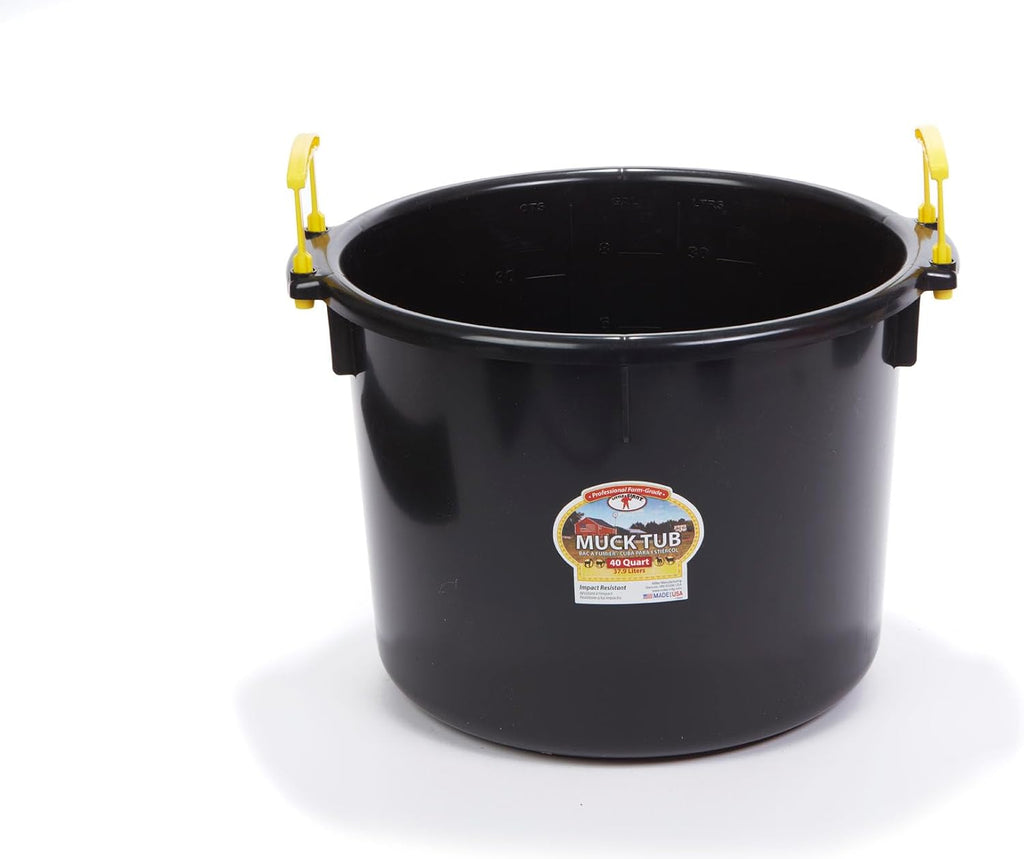 Plastic Muck Tub | Durable & Versatile Utility Bucket with Handles | Muck Bucket | Durable Handles | 40 Quart | Black