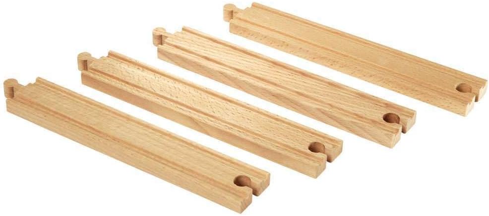 BRIO World 33341-4 Piece Long Straight Wooden Train Tracks | Expandable & Compatible Railway Set | Engineered for
