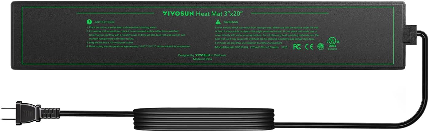 3" x 20" Durable Waterproof Seedling Heat Mat | UL & MET-Certified Heating Pad for Hydroponic, Kombucha Tea, Brewing