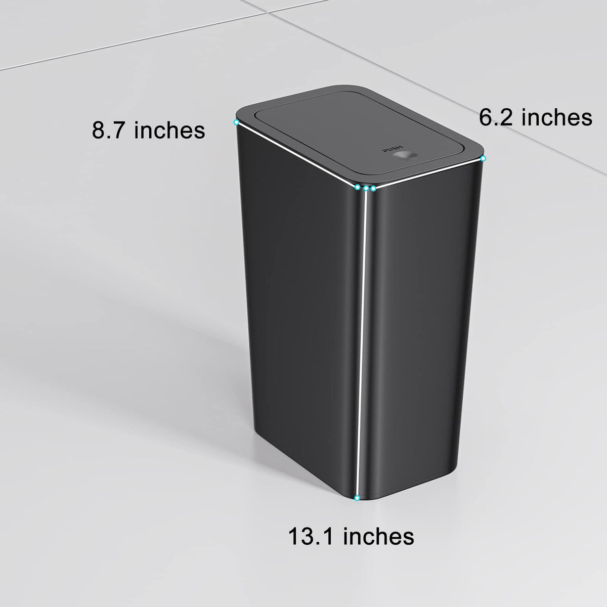 NETDOT 3 Pack 10 L/2.6 Gal Bathroom & Kitchen Trash Can with Press Type Lid, Black Slim Garbage Cans for Bathroom