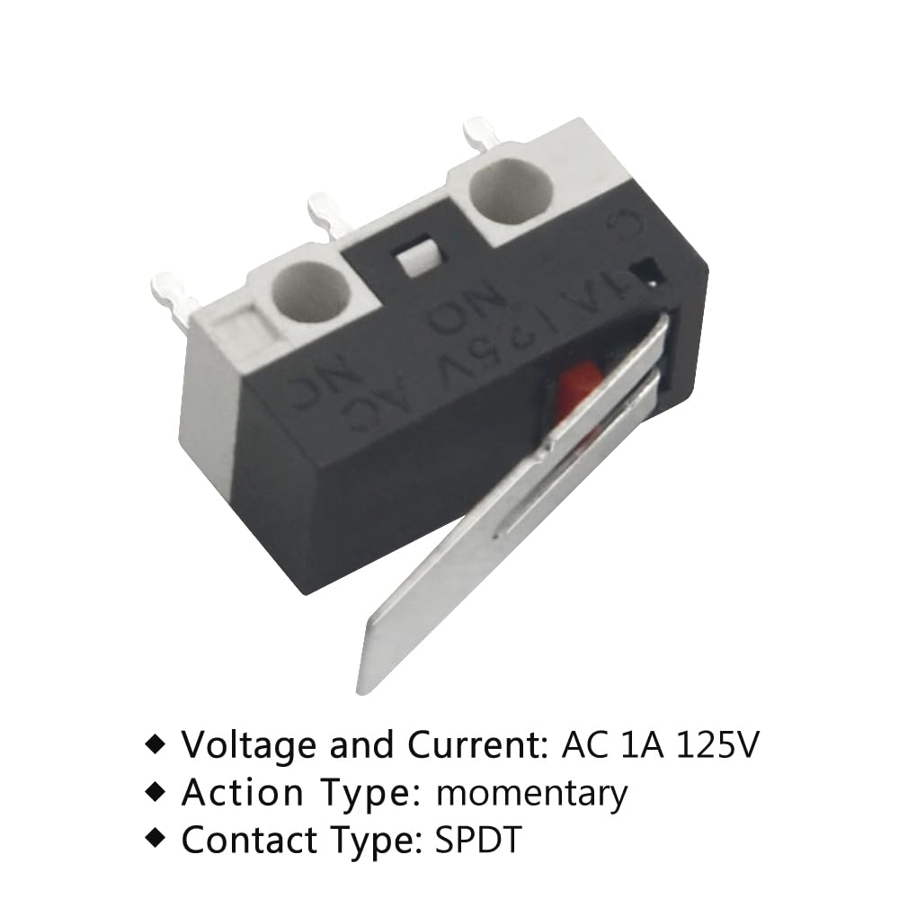 WMYCONGCONG 50 PCS Micro Switch AC 1A 125V 3 Pin SPDT Limit Micro Switch Long Hinge Lever