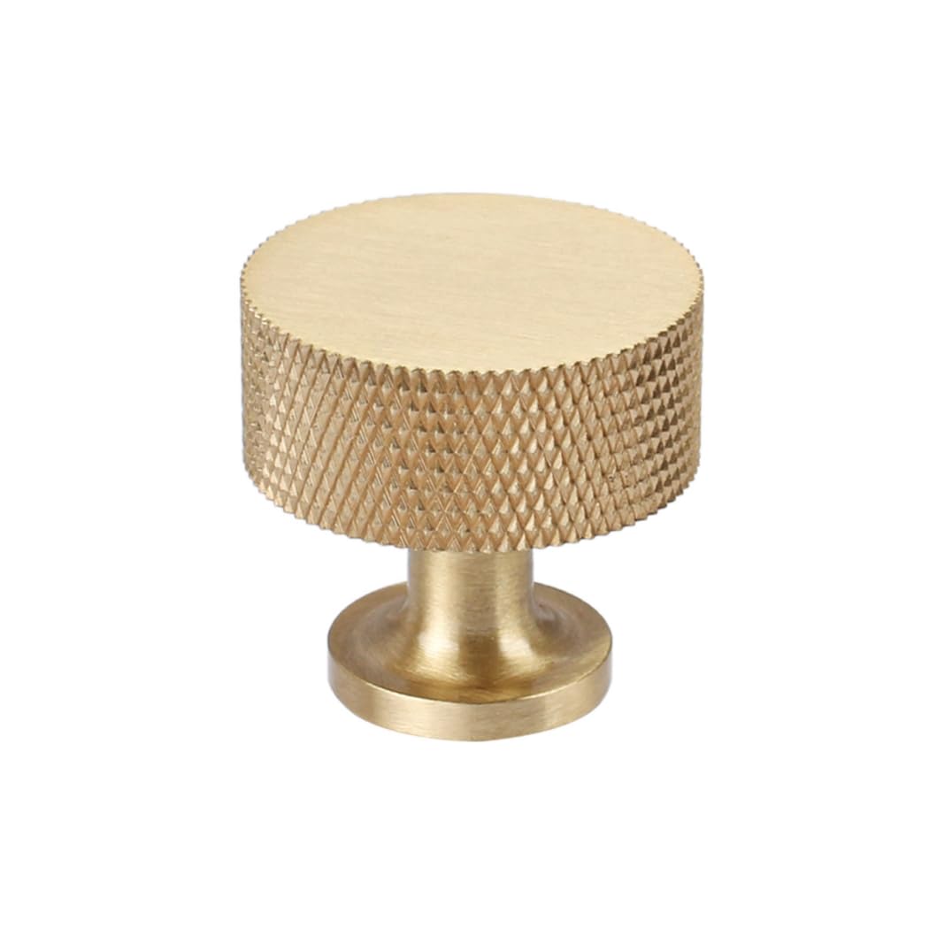 4pcs Solid Brass Cabinet Knobs Pulls Cabinet Drawer Dresser Gold Knobs Modern Knurled Handles (1"x1"/25mmx25mm)
