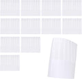 Disposable Paper Chef Hats Adjustable Tall Pleated Kitchen Toques White