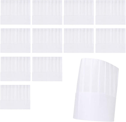 Disposable Paper Chef Hats Adjustable Tall Pleated Kitchen Toques White