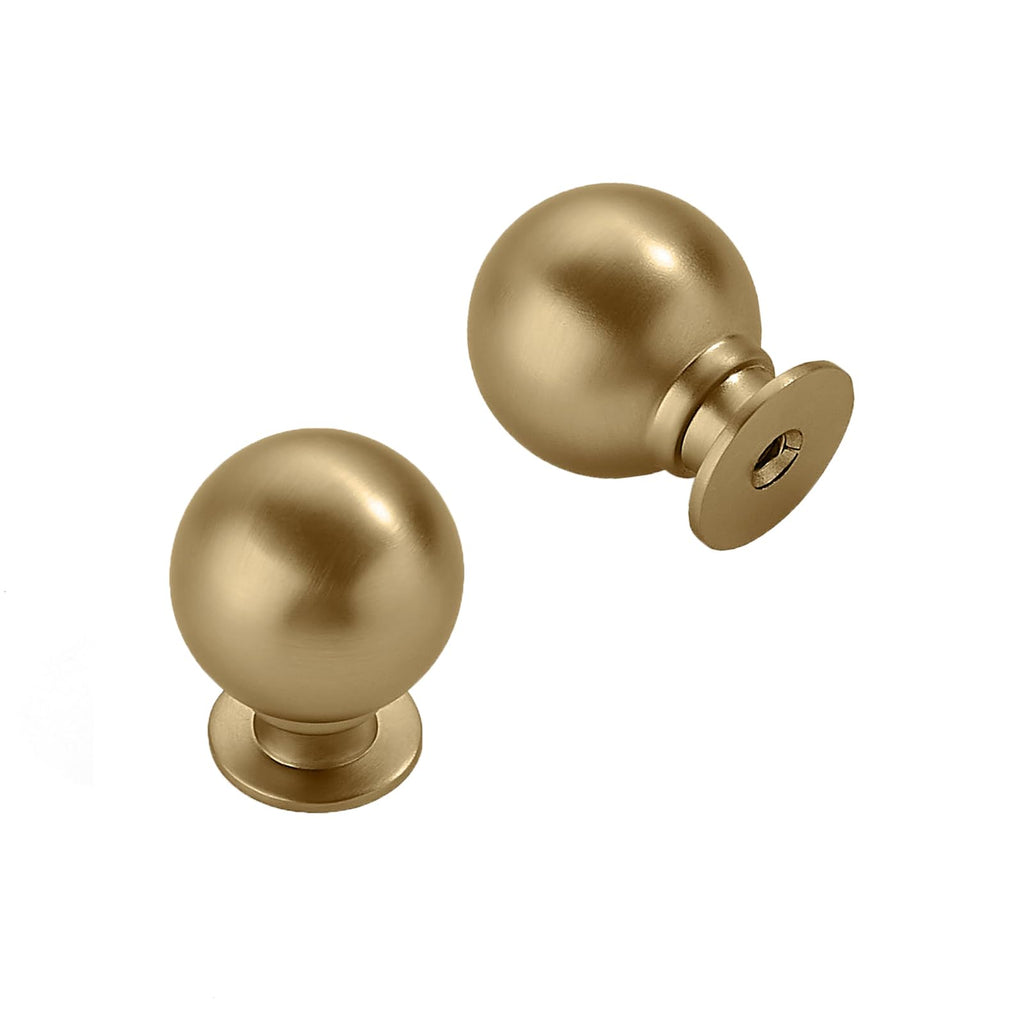 2 Pack 1.1 Inch Vintage Ball Brushed Brass Cabinet Knobs Kitchen Cabinet Hardware Brushed Gold Drawer Knobs Pulls for