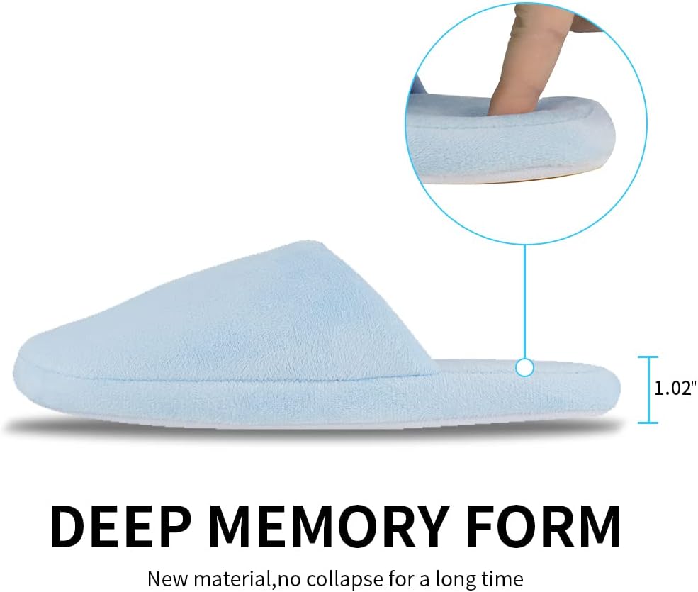 3-Pair Luxury Spa Slippers - Cotton Memory Foam Non-slip Closed Toe Washable Slippers for