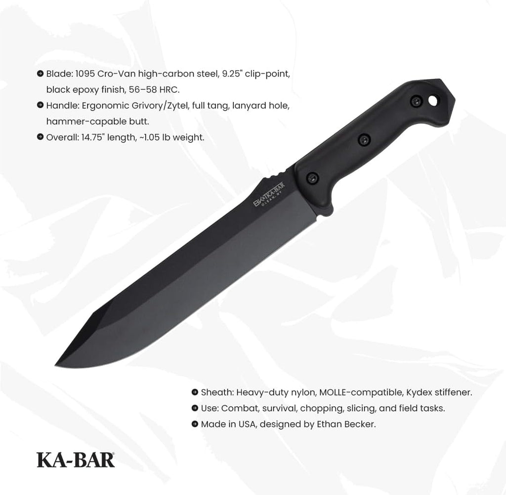 Becker BK9 Combat Bowie Fixed Blade Knife, Black