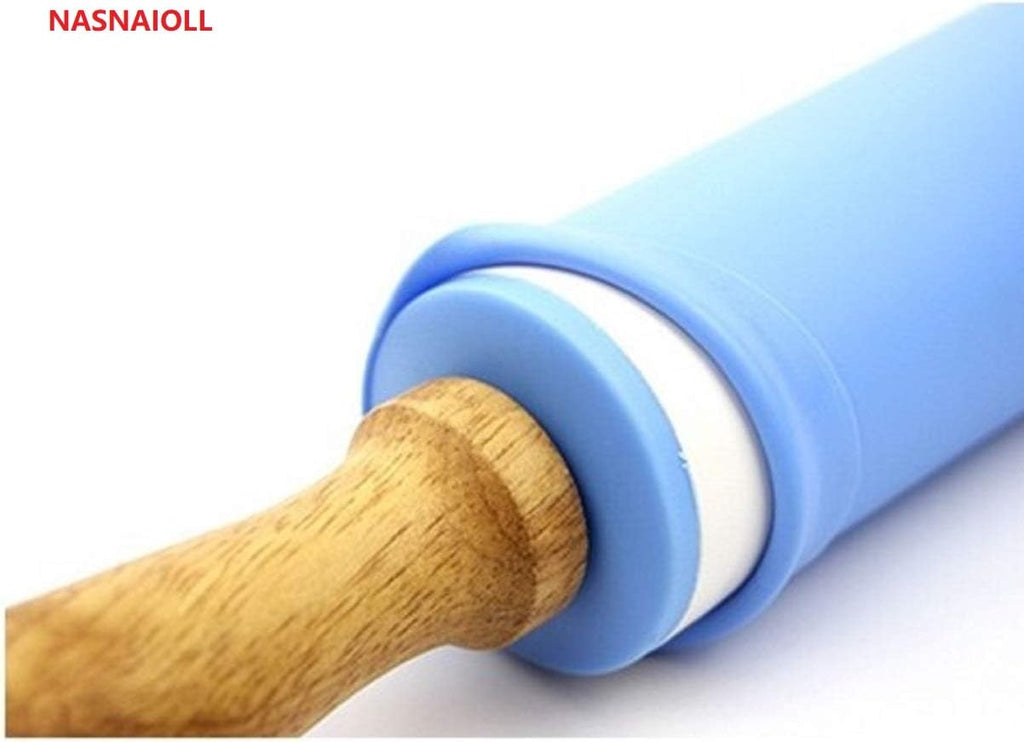 Silicone Rolling Pin with Wooden Handle - Non Stick Surface Dough Roller-roller pins for baking