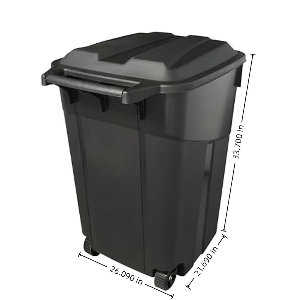 Black 45 Gallons Trash Can, Plastic Garbage Can with Lid, Outdoor Trash Can with Wheels, Outdoor & Indoor Garbage Bin