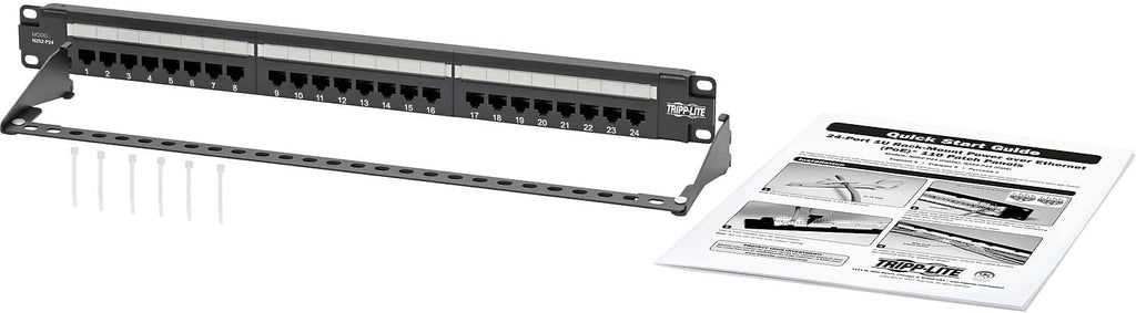 Eaton Tripp Lite Cat6 24-Port PoE+ Patch Panel, RJ45 Ethernet, 1U Rackmount, EIA/TIA 568A/B Wiring Standards for 110